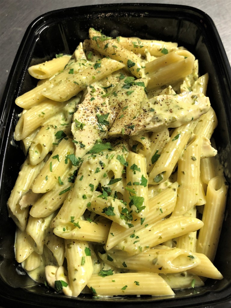 Penne chicken and pesto sauce £8.75